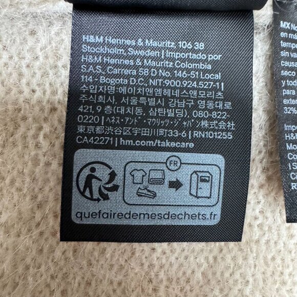 H&M Light Beige Wool Mohair Blend Elastic Waist Skater Flair Mini Skirt Size L - Picture 9 of 9